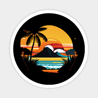 Majestic Coastal Sunset: Palm Trees, Mountains, and the Beach Magnet